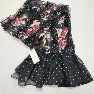 White House Black Market Floral Polka Dot Ruffle Skirt NOS NWT